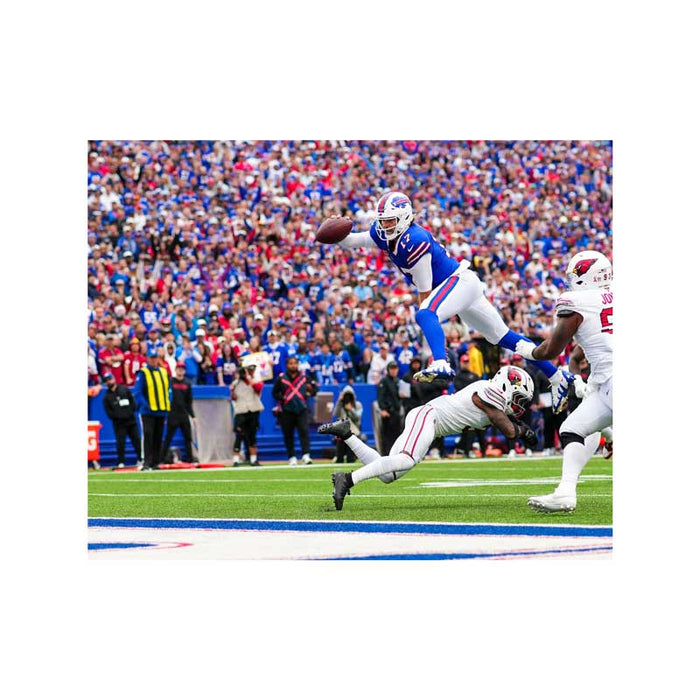 PRE-SALE: Josh Allen Signed Leaping Goal Line vs Cardinals Photo