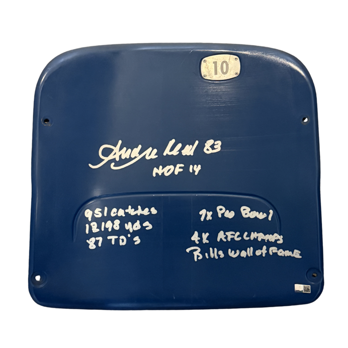 Andre Reed Autographed Authentic Highmark Stadium Blue Seatback with "HOF 14", "STATS", "Bills Wall of Fame"