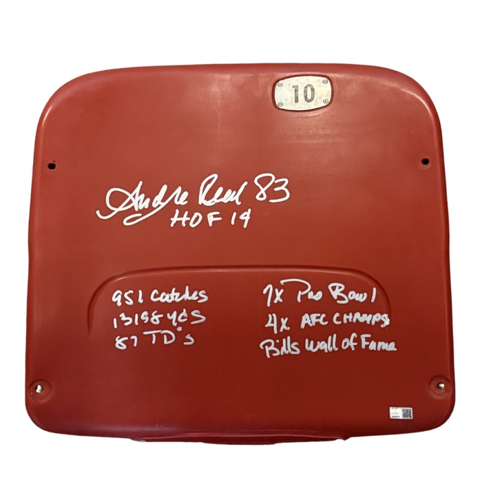 Andre Reed Autographed Authentic Highmark Stadium Red Seatback with "HOF 14", "STATS", "Bills Wall of Fame"
