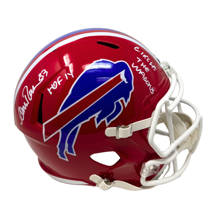 Andre Reed Signed Buffalo Bills Full Size Red Throwback Speed Replica Helmet with "HOF 14" and "Circle the Wagons"