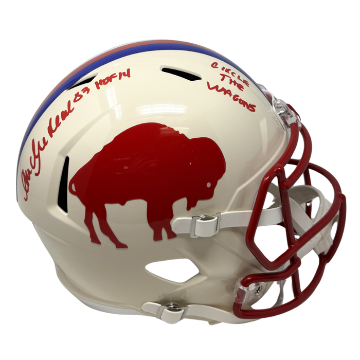Andre Reed Signed Buffalo Bills Full Size Retro Speed Replica Helmet with "HOF 14" and "Circle the Wagons"