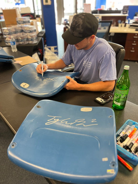 Tyler Bass Autographed Authentic Highmark Stadium Blue Seatback