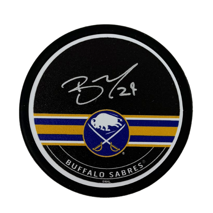 Beck Malenstyn Signed Buffalo Sabres Blue and Gold Striped Hockey Puck
