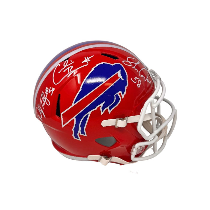 Cornelius Bennett, Shane Conlan and Darryl Talley Triple Signed Buffalo Bills Full Size Red Throwback Speed Replica Helmet