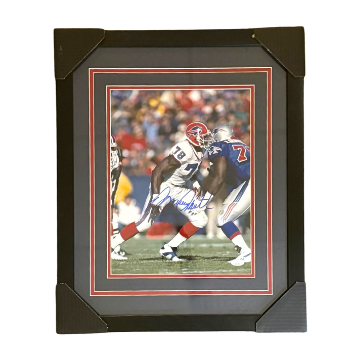 Bruce Smith Signed Rushing vs. New England Patriots 11x14 Photo Professionally Framed
