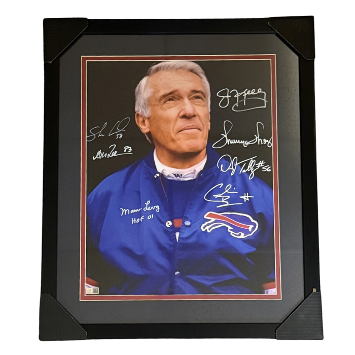Buffalo Bills Dynasty Legends Multi-Signed Marv Levy Spotlight Portrait 16x20 Photo Professionally Framed