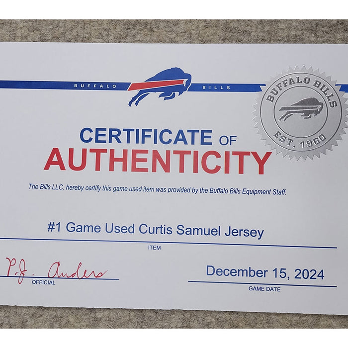 Curtis Samuel Authentic Game Used Away Jersey