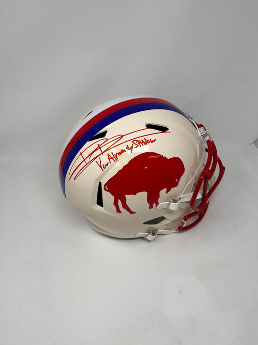 Dion Dawkins Signed Buffalo Bills Full Size Retro Speed Replica Helmet with "You Already Shnow"