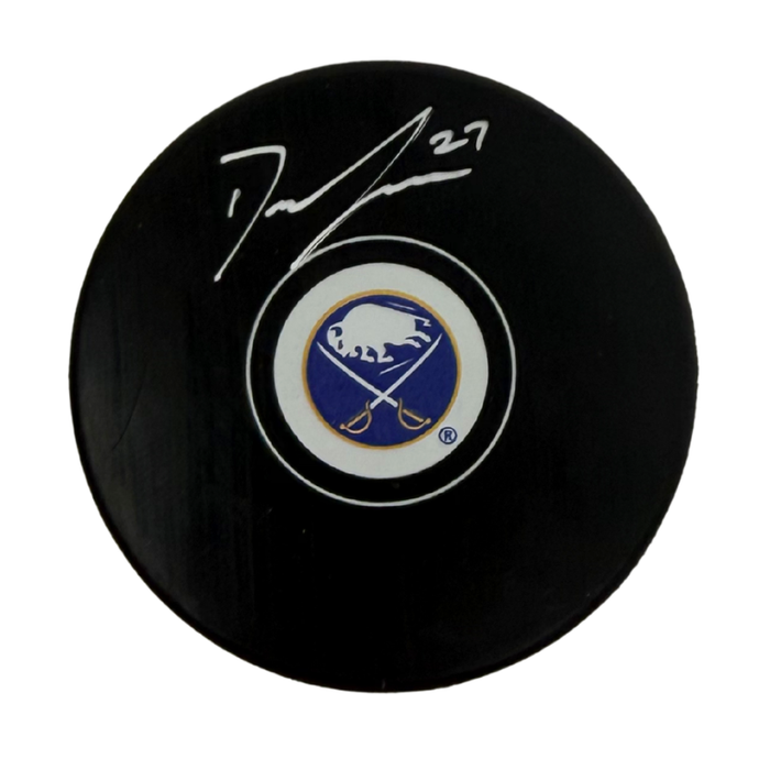 Devon Levi Signed Buffalo Sabres Small Logo Hockey Puck