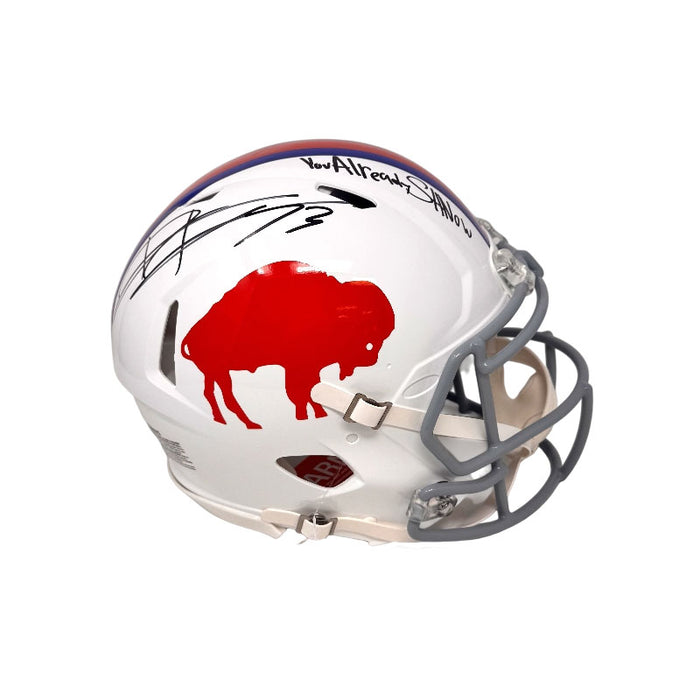 Dion Dawkins Signed Buffalo Bills Full Size Standing Buffalo Speed Replica Helmet with You Already Shnow