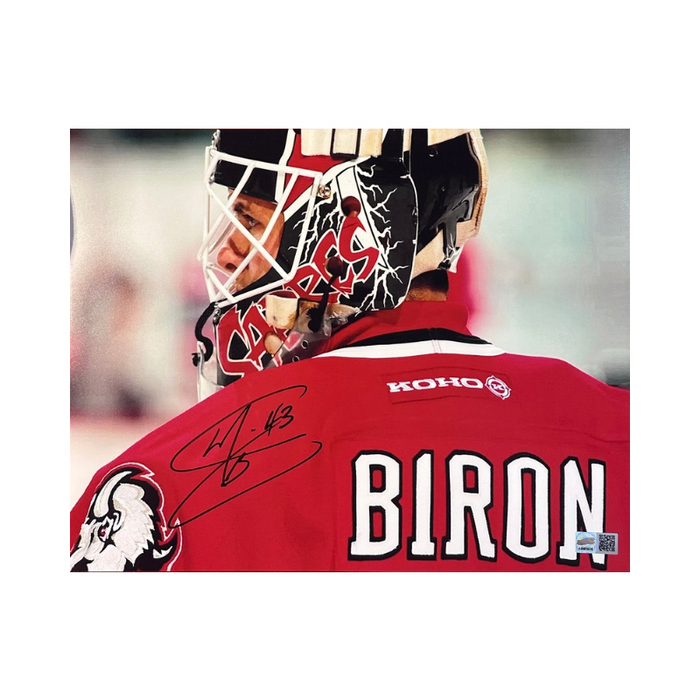 Martin Biron Signed Close-up in Goathead Photo