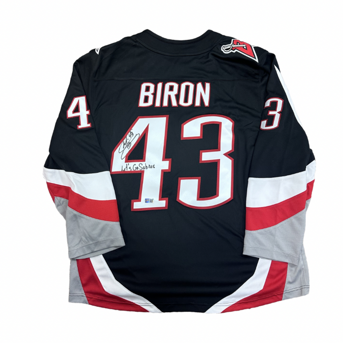 Martin Biron Signed Buffalo Sabres Authentic Goathead Jersey with "Let's Go Sabres"