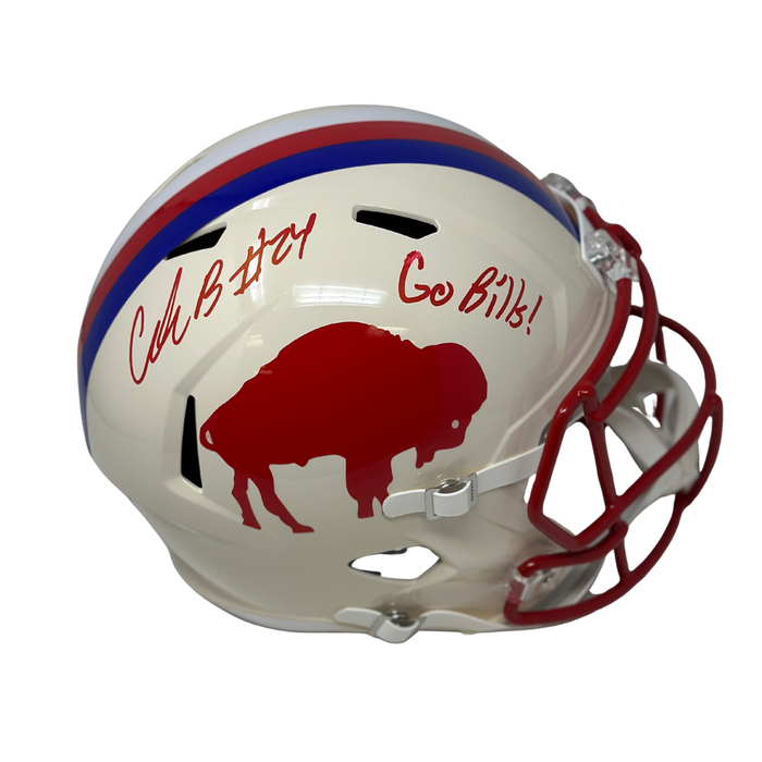 Cole Bishop Signed Buffalo Bills Full Size Retro Speed Replica Helmet with "Go Bills"