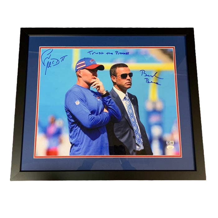 Brandon Beane + Sean McDermott Signed Standing on Sideline 16x20 Photo with "Trust The Process" - Professionally Framed Signed Photos TSE Framed 