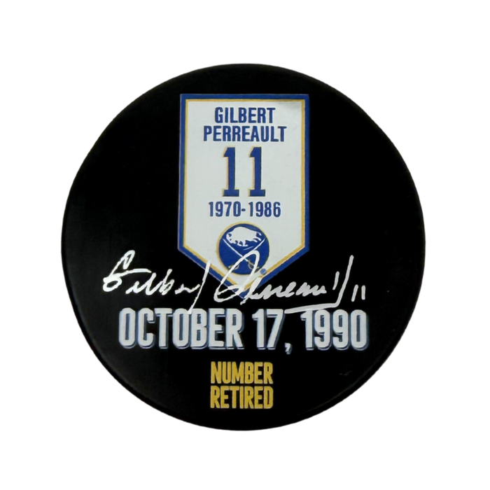 Gilbert Perreault Signed Retirement Banner Puck