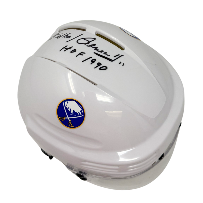 Gilbert Perreault Signed Buffalo Sabres White Hockey Mini Helmet with HOF 90