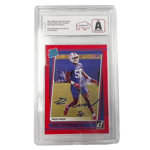 TSE Slabbed: Greg Rousseau Signed 2021 Donruss Rated Rookie Press Proof Red Player Card Signed Cards TSE Buffalo 