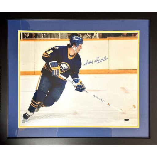 Gilbert Perreault Skating in Blue Signed 16x20 Photo- Professionally Framed Signed Photos TSE Framed 