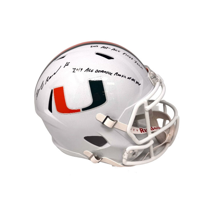 Greg Rousseau Signed Miami Hurricanes Full Size Traditional Speed Replica Helmet with '19 All-ACC 1st Team and '19 ACC Defensive Rookie of the Year