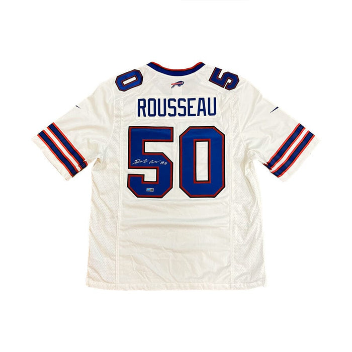 Greg Rousseau Signed Buffalo Bills White Nike Authentic Stitched Jersey Signed Jerseys TSE Buffalo 