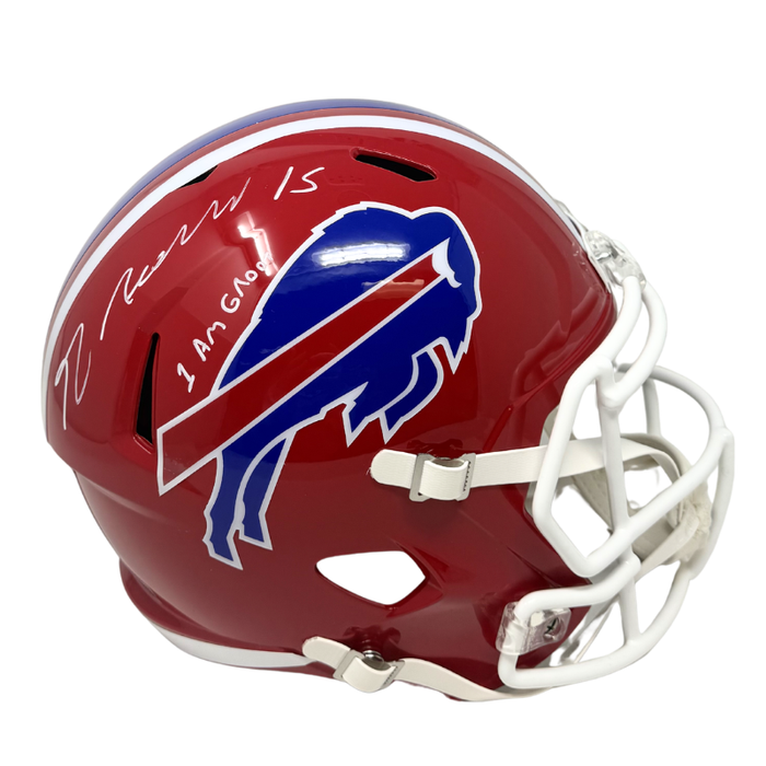 Greg Rousseau Signed Buffalo Bills Full Size Red Throwback Speed Replica Helmet with I Am Groot