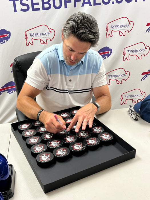 Michael Peca Signed Buffalo Sabres Large Goathead Logo Hockey Puck