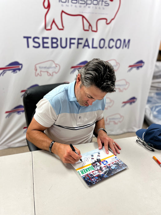Michael Peca Signed Skating in White Goathead Photo