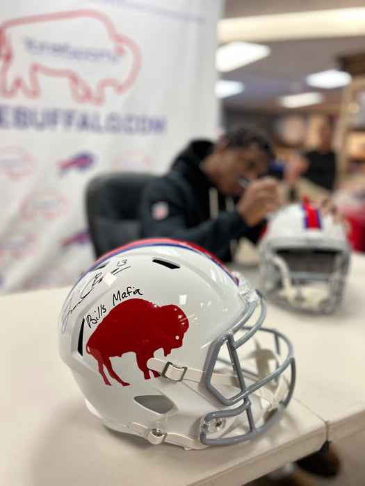Skyler Bell Signed Buffalo Bills Full Size Standing Buffalo Replica Helmet with "Bills Mafia"