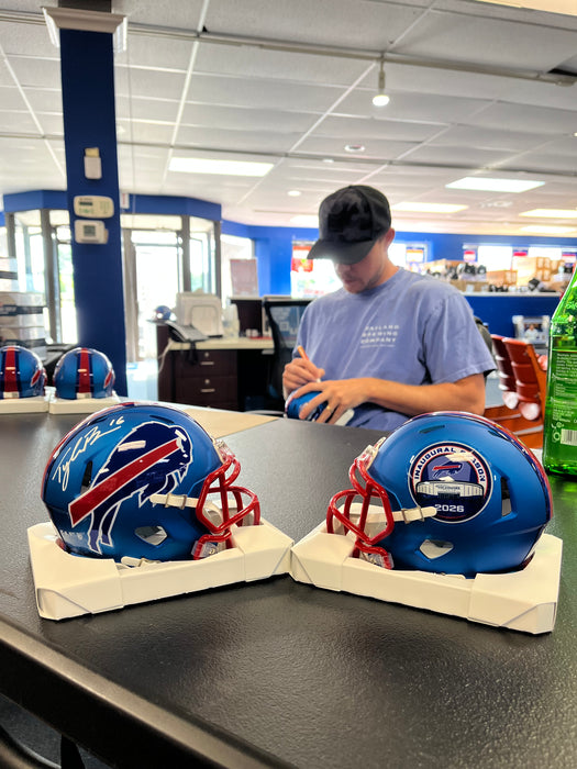 Tyler Bass Signed TSE Exclusive Riddell Inaugural Buffalo Bills Blue Speed Mini Helmet