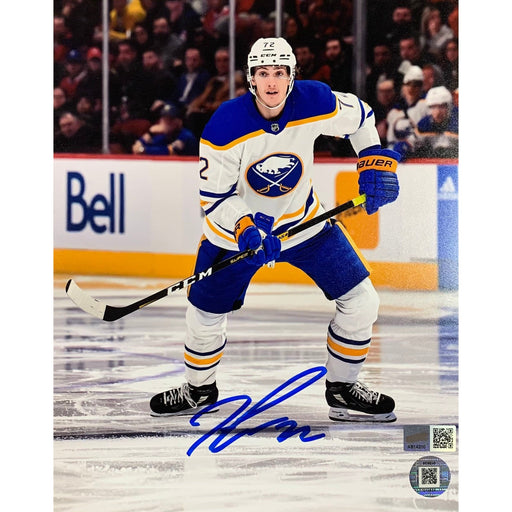 Tage Thompson Signed Skating in White 8x10 Photo Signed Hockey Photo TSE Buffalo 