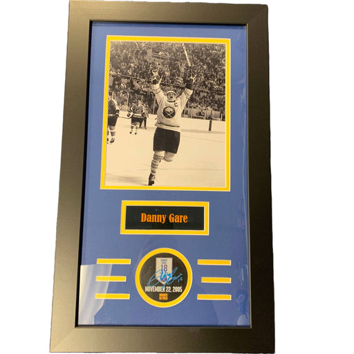 Danny Gare Signed Puck + Unsigned 8x10 Photo- Professionally Framed Signed Hockey Photo TSE Framed 