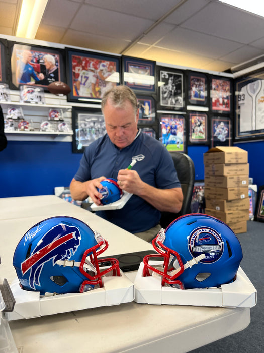Steve Tasker Signed TSE Exclusive Riddell Inaugural Buffalo Bills Blue Speed Mini Helmet