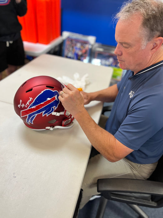Steve Tasker Signed TSE Exclusive Riddell Inaugural Buffalo Bills Full Size Red Speed Replica Helmet with "Built By Legends"