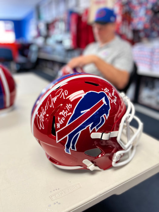 John Fina Signed Buffalo Bills Full Size Red Throwback Speed Replica Helmet with "'92 First Round Pick" + "Go Bills"