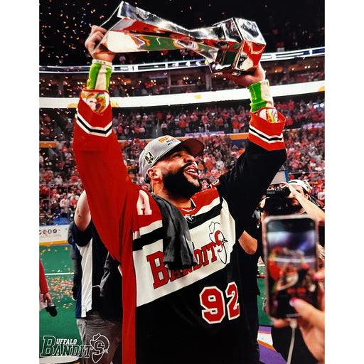 Dhane Smith Unsigned Holding Trophy Photo Signed Lacrosse Photo TSE Buffalo 8X10 