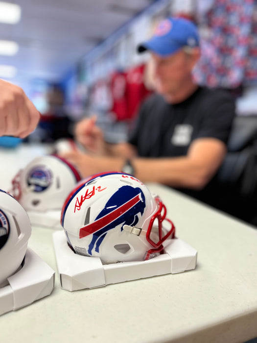 Steve Christie Signed TSE Exclusive Riddell Inaugural Buffalo Bills White Speed Mini Helmet with "Go Bills"