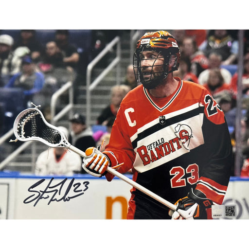 Steve Priolo Signed Close up Holding Stick Photo Signed Lacrosse Photo TSE Buffalo 8X10 