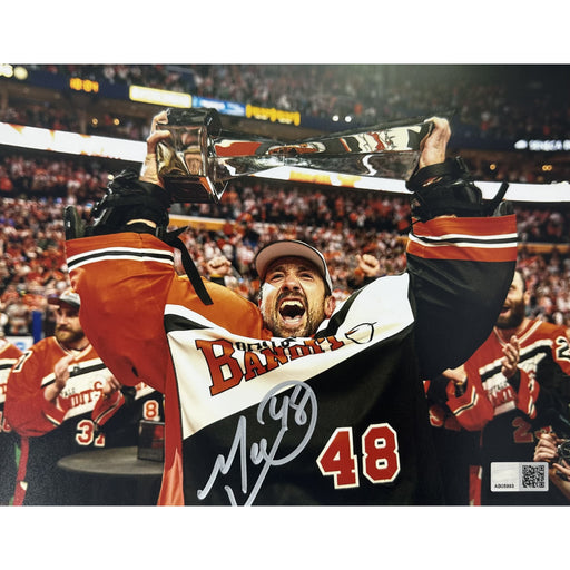 Matt Vinc Signed Holding NLL Trophy Horizontal Photo Signed Lacrosse Photo TSE Buffalo 8x10 