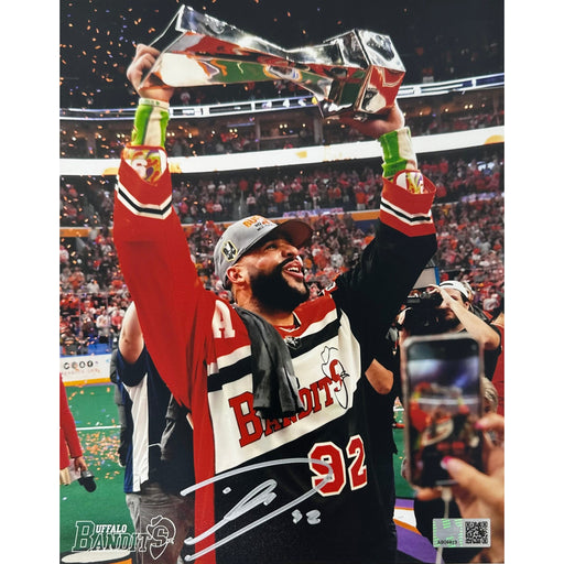 Dhane Smith Signed Holding NLL Trophy Photo Signed Lacrosse Photo TSE Buffalo 