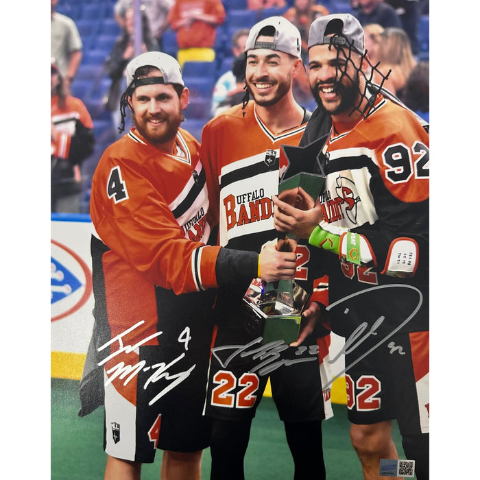 Josh Byrne, Dhane Smith and Ian MacKay Triple Signed NLL Celebration 11x14 Photo Signed Lacrosse Photo TSE Buffalo 