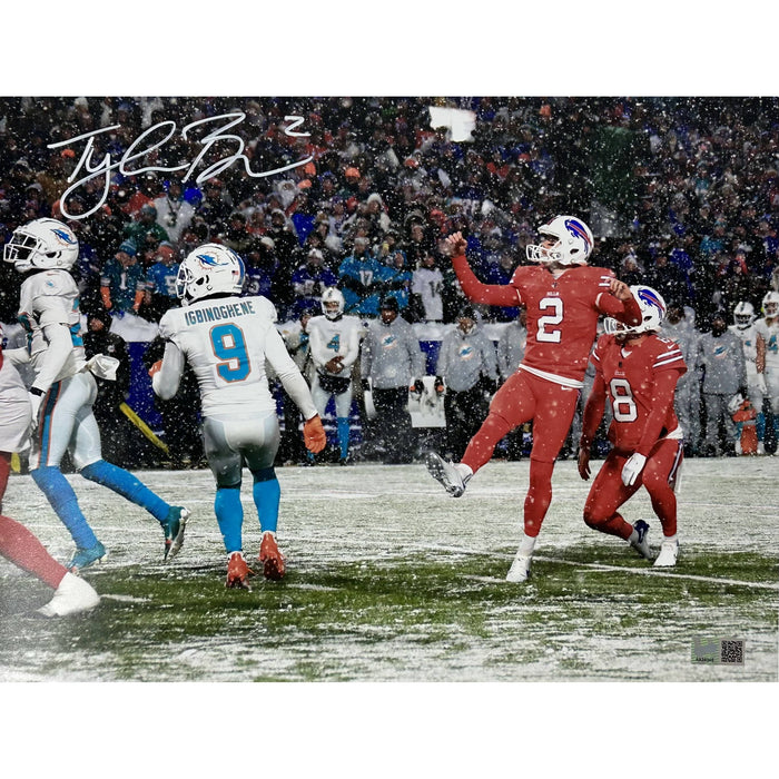 Tyler Bass Signed Close-up Snow Kick Photo Signed Photos TSE Buffalo 16x20 