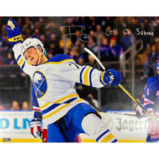 JJ Peterka Signed Arm Up Celebration 16x20 Photo with Let's Go Sabres Signed Hockey Photo TSE Buffalo 