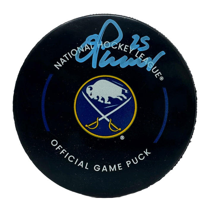 Owen Power Signed Buffalo Sabres Official Game Model Puck Signed Hockey Pucks TSE Buffalo 