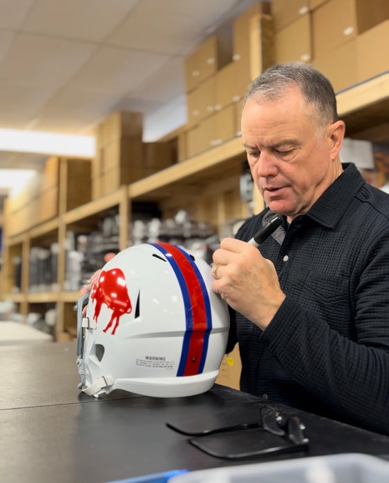 Steve Tasker Signed Buffalo Bills Full Size Standing Buffalo Speed Replica Helmet with "7x Pro Bowl"