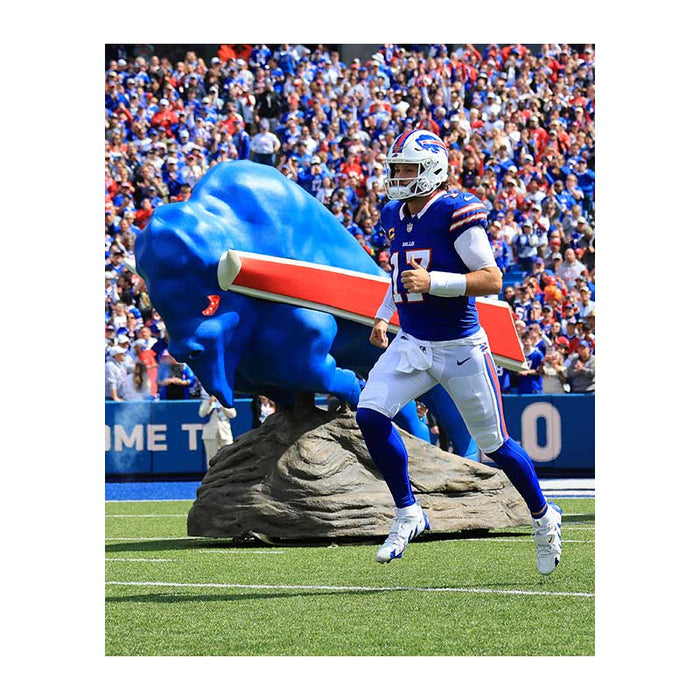 Josh Allen Entrance in Front of Buffalo Statue Unsigned Photo