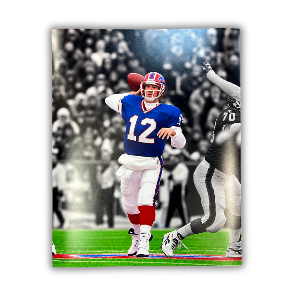 Jim Kelly Unsigned About to Throw Front View Spotlight Photo