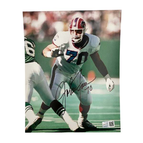 John Fina Signed in White Jersey vs the Jets Photo