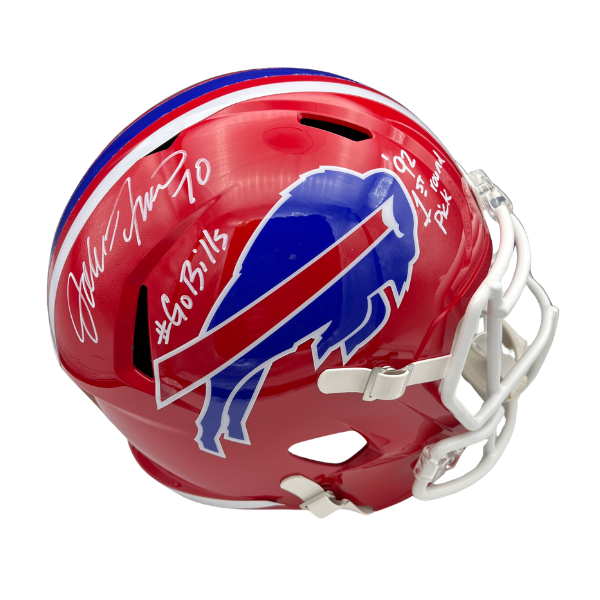 John Fina Signed Buffalo Bills Full Size Red Throwback Speed Replica Helmet with "'92 First Round Pick" + "Go Bills"