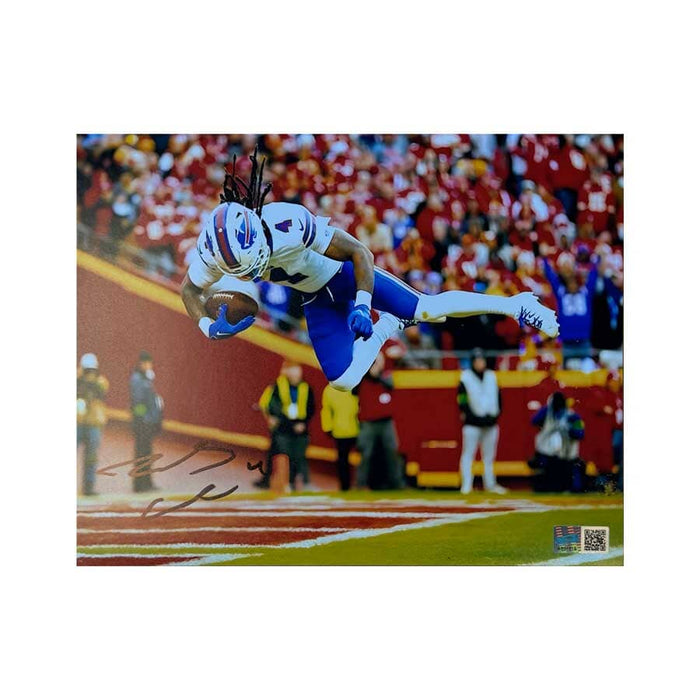 James Cook Signed End-Zone Flip Celebration Photo Signed Photos TSE Buffalo 