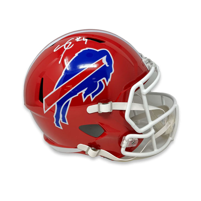 James Cook Signed Buffalo Bills Full Size Red Throwback Speed Replica Helmet